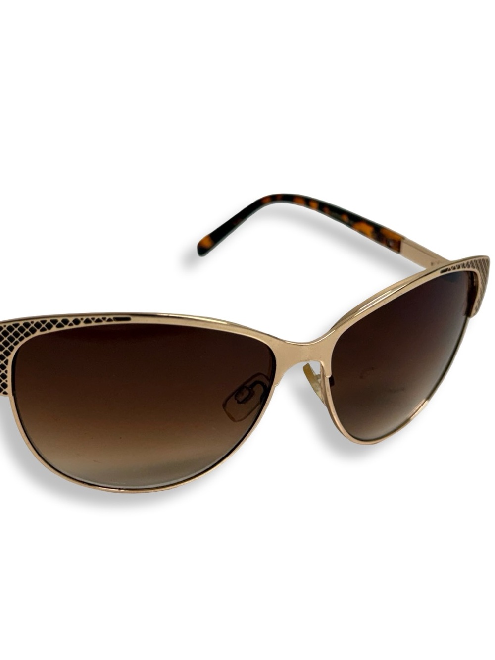 Tahari Gold Metal Cat-Eye Sunglasses with Brown Gradient Lenses